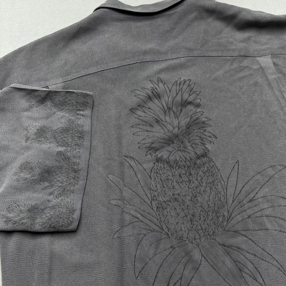 Tommy Bahama Men XL Gray 100% Silk Bowling Pineapple Camp Shirt Short Sleeve